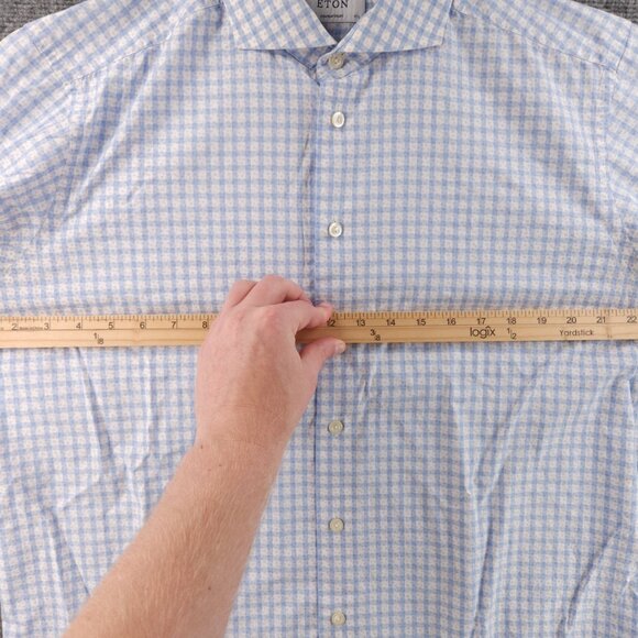 Eton 17.5 Poplin Contemporary Check Geometric Cotton Blue Convertible Cuff Men - Picture 16 of 16